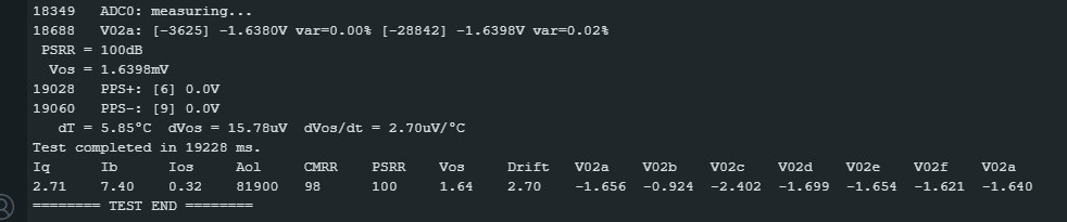 Отладочные сообщения в окне Serial Monitor в конце процедуры тестирования ОУ