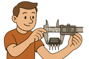 Person measuring Op Amp size